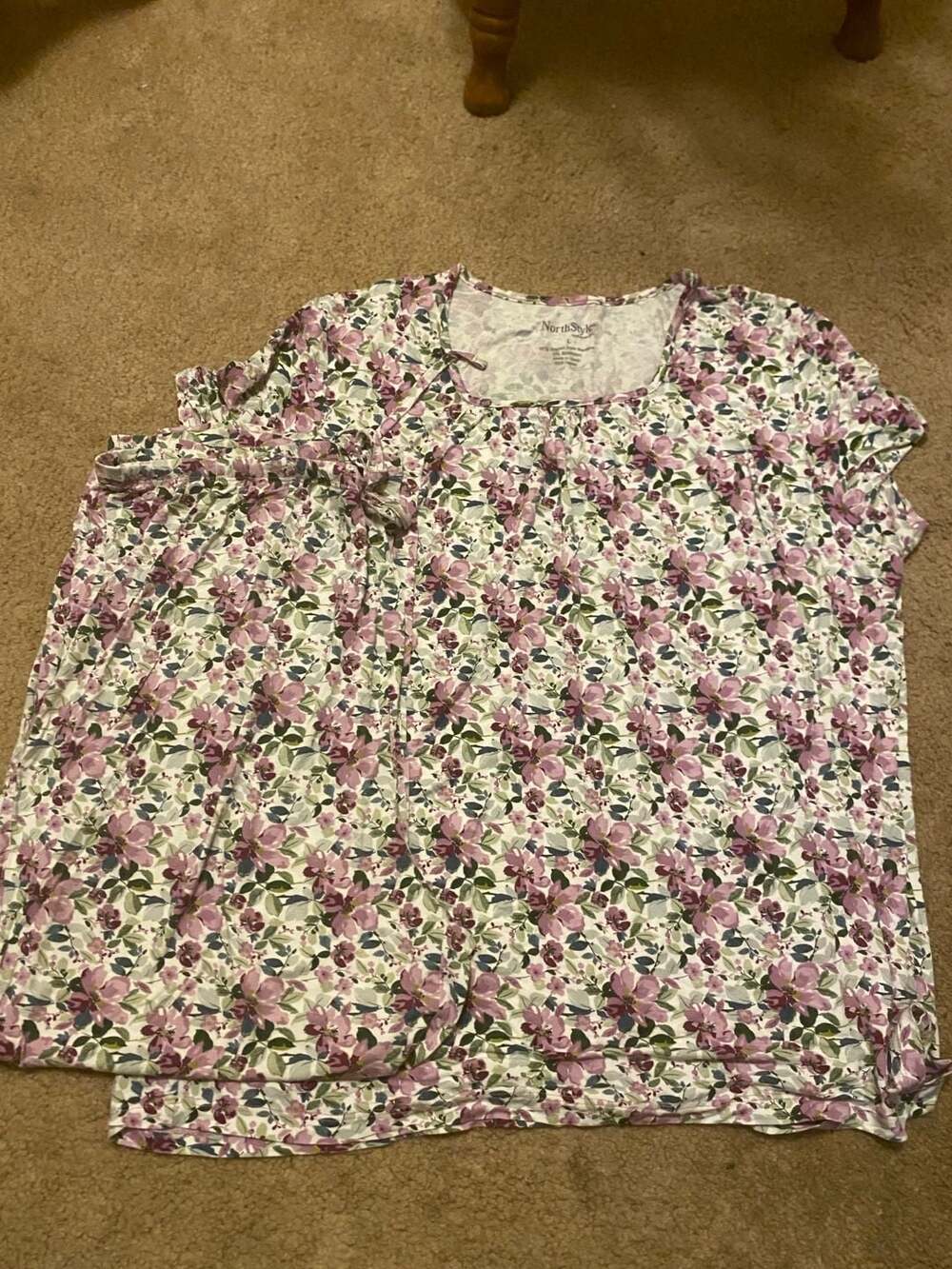 NorthStyle Pajama Set Size L Pink Floral Bamboo Rayon Short Sleeve